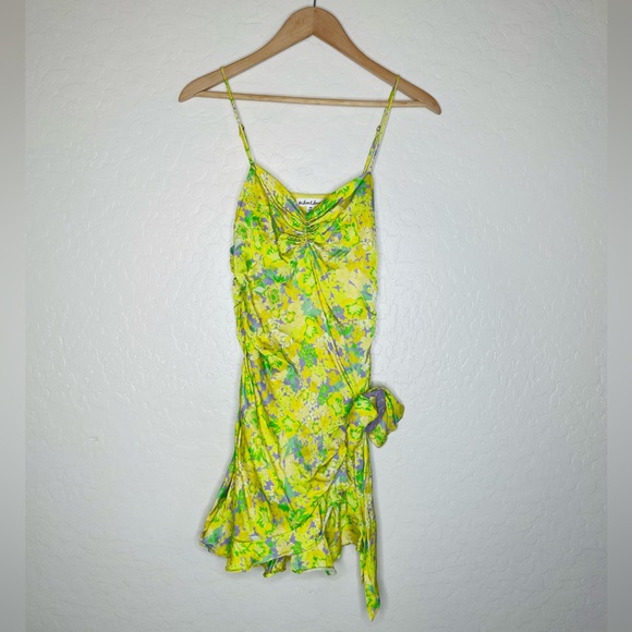 For Love and Lemons XS Dubois Freedom Floral Mini Dress Yellow Green Lavender - Picture 3 of 8